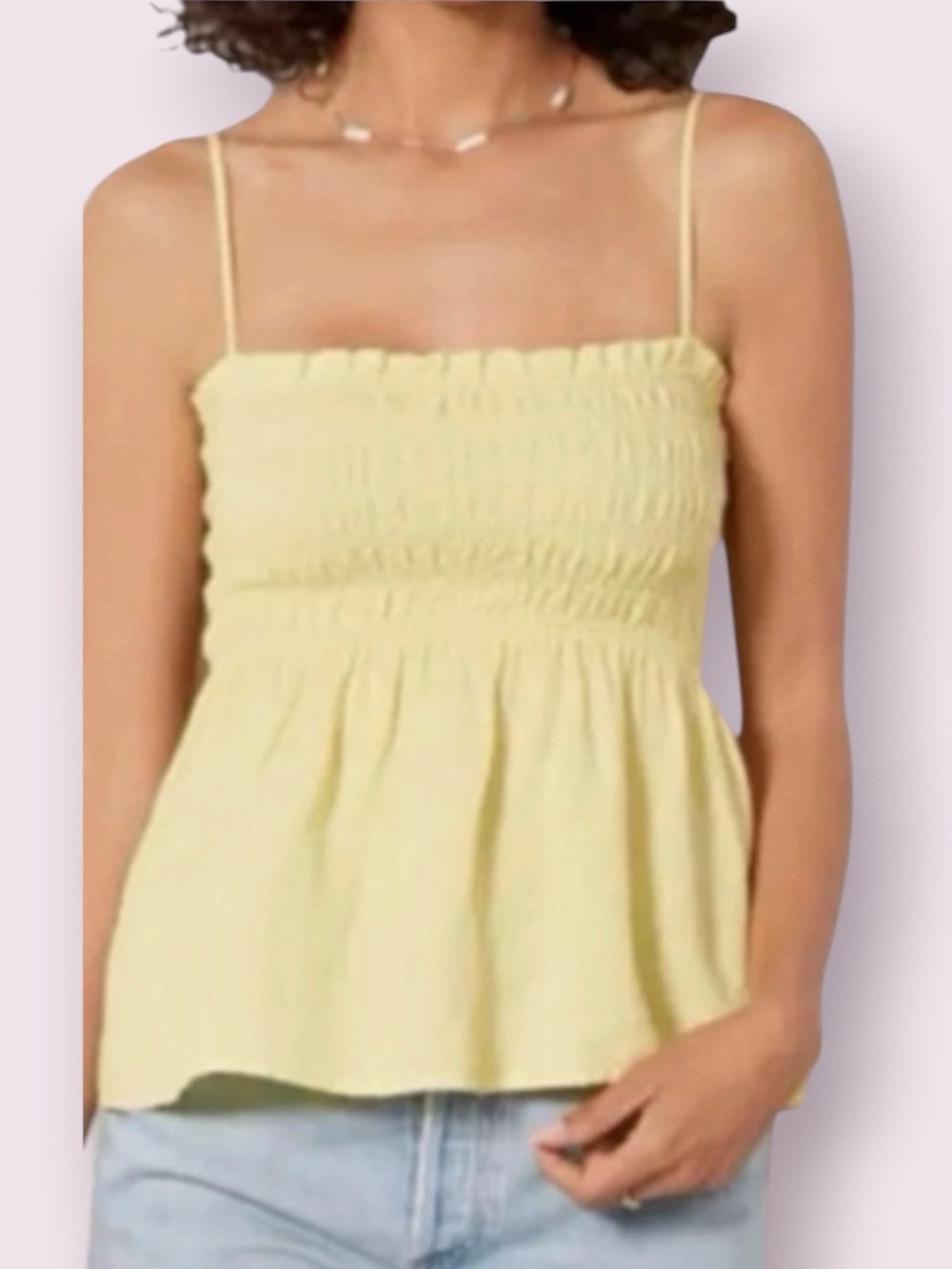 Cloth & Stone Smocked Peplum Tank Top Linen Blend Yellow Size XL